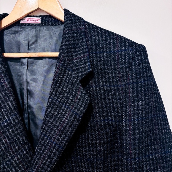 HENLEY Black Wool Plaid Blazer Classic Tailored Vintage | 42R * - Picture 5 of 8